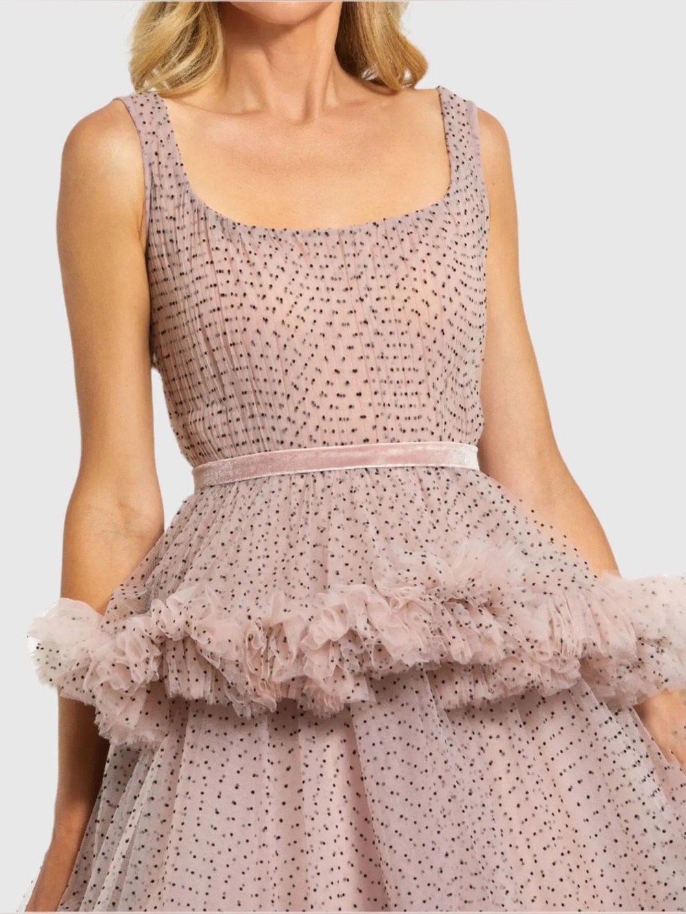 Mac Duggal 20776 NWT Pink Sleeveless Dot Net Ruffle Dress - Picture 4 of 10
